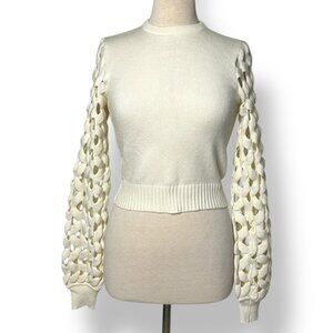 NWT Crochet Sleeve Off White Cream Knit Top Sz XS